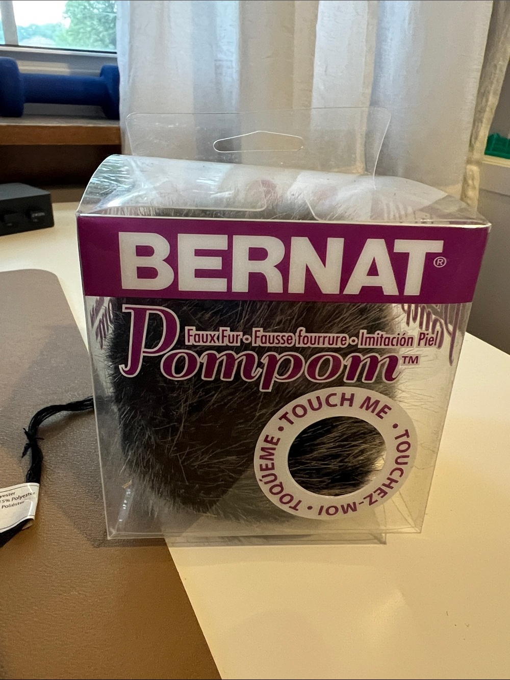 Bernat Faux Fur PomPom in Black Mink-Soft Decorative Pom